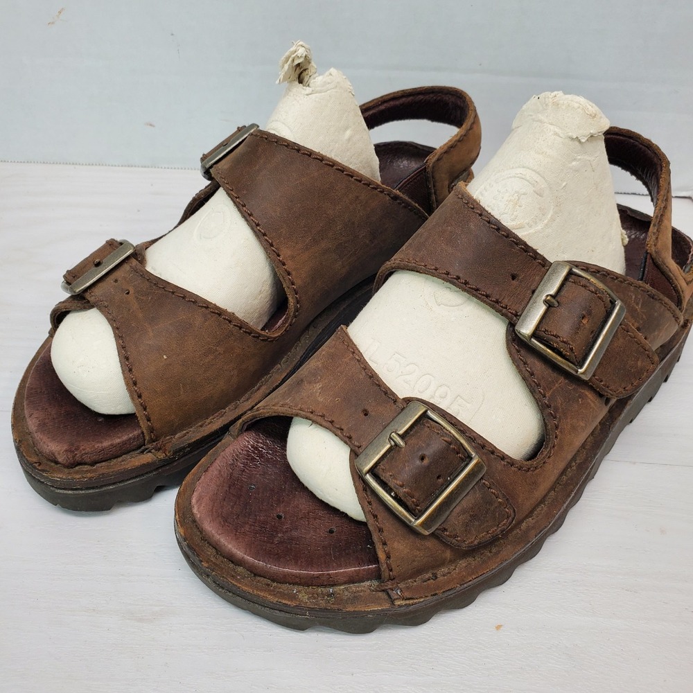 MOZO Brown Leather Buckle Sandals Lug Sole Womens‎ Size 7 Granola Girl Gorpcore